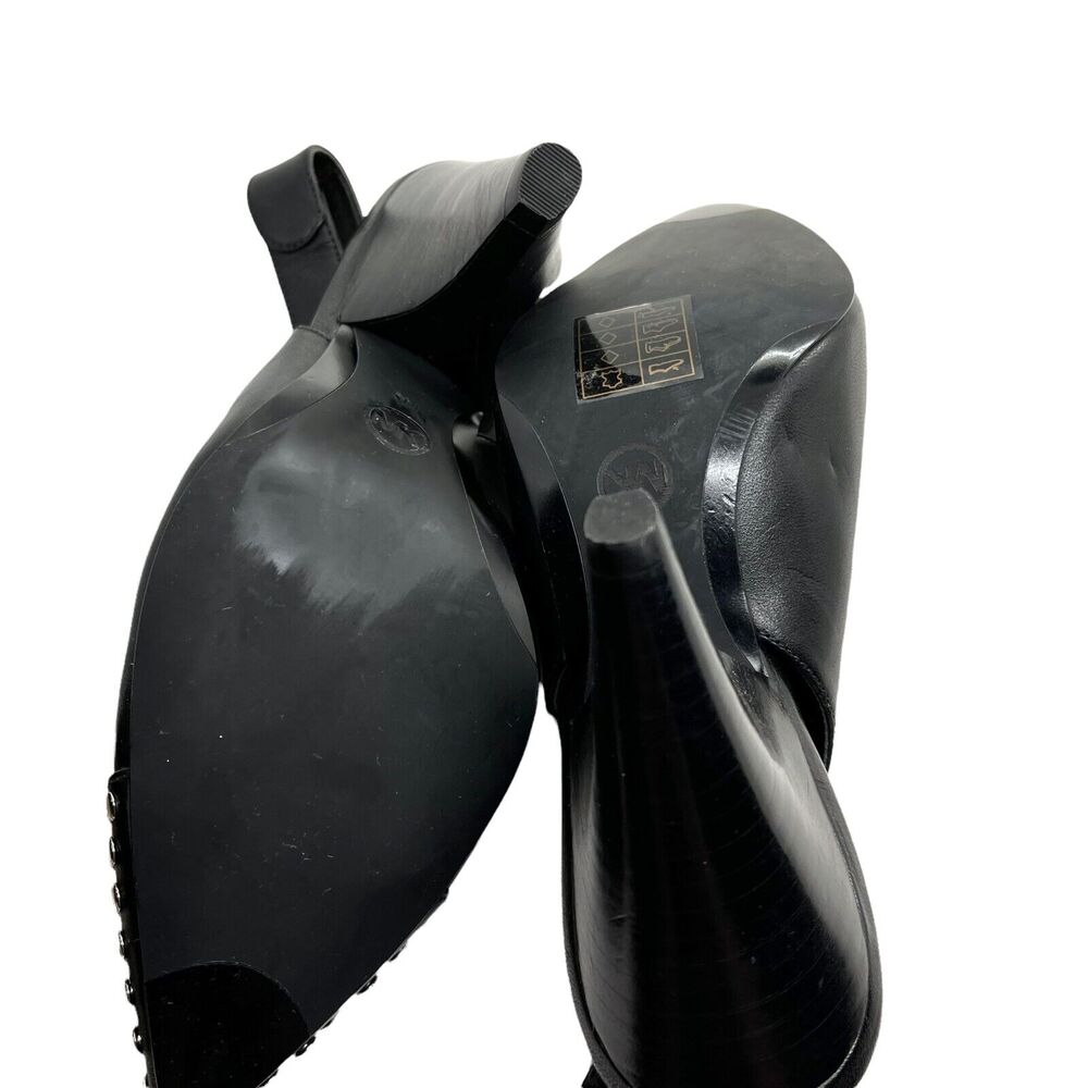 Michael Kors Slingback Heels Womens Gemma Black Flat Silver Tone Studded Size 5M - Picture 2 of 16
